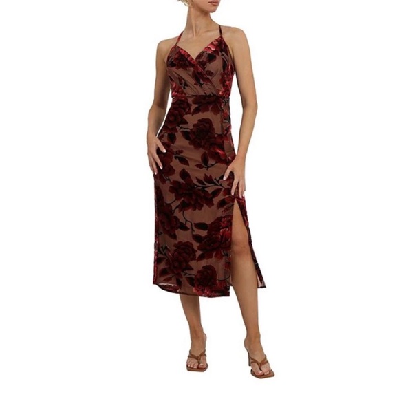 Adelyne Rae Floral Velvet Burnout Slip Dress with Slit NEW Size S&L Party Dress - Picture 1 of 13